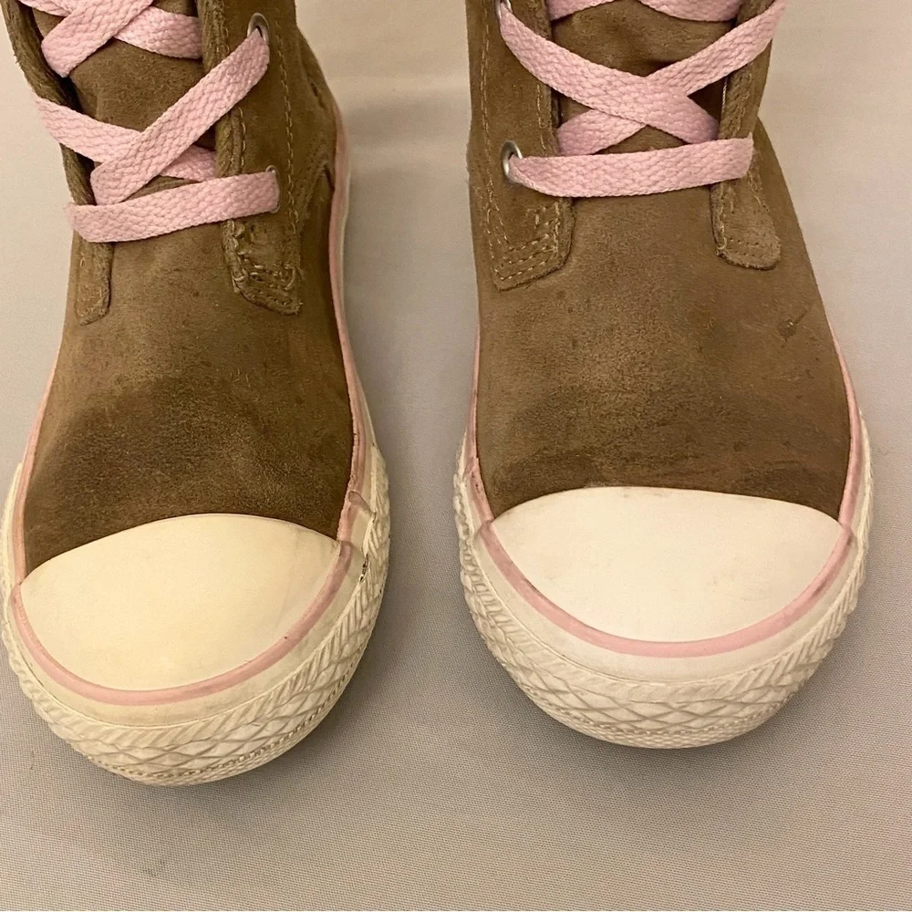 Converse Sharon Girls Youth Size 1 Tall Calf Sneakers Suede Beige Pink Shoes